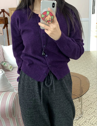 Basic Round Neck Button Long Knit Cardigan