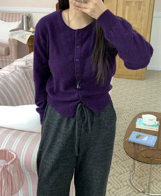 Basic Round Neck Button Long Knit Cardigan
