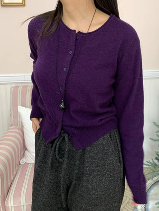 Basic Round Neck Button Long Knit Cardigan