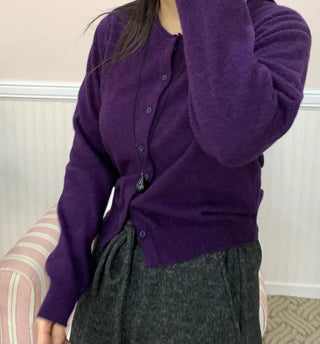 Basic Round Neck Button Long Knit Cardigan