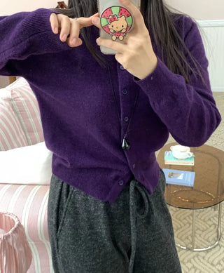 Basic Round Neck Button Long Knit Cardigan