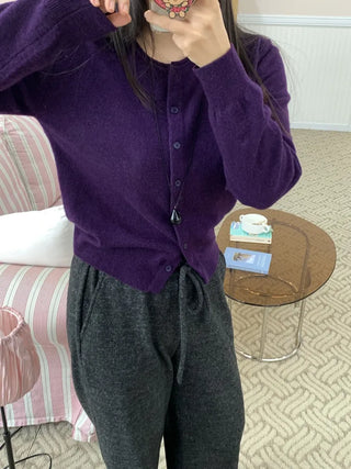 Basic Round Neck Button Long Knit Cardigan