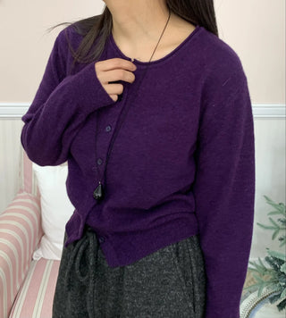 Basic Round Neck Button Long Knit Cardigan