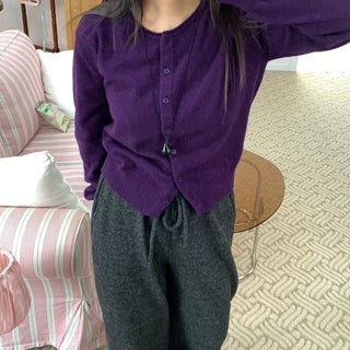 Basic Round Neck Button Long Knit Cardigan