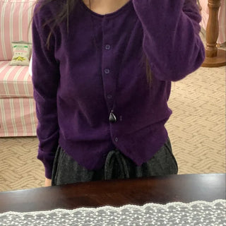 Basic Round Neck Button Long Knit Cardigan