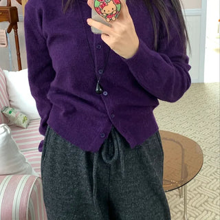 Basic Round Neck Button Long Knit Cardigan