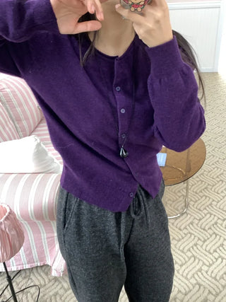 Basic Round Neck Button Long Knit Cardigan