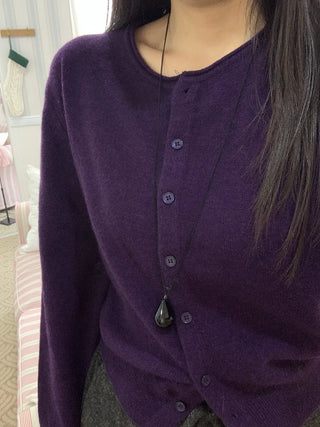Basic Round Neck Button Long Knit Cardigan