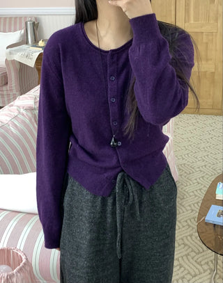 Basic Round Neck Button Long Knit Cardigan
