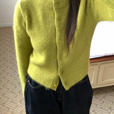 Cozy Fluffy Collarless Compact Short Cardigan