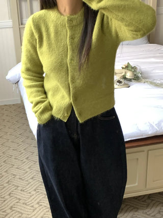 Cozy Fluffy Collarless Compact Short Cardigan