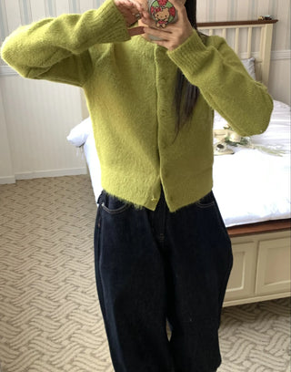 Cozy Fluffy Collarless Compact Short Cardigan