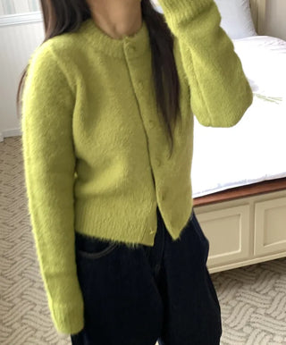 Cozy Fluffy Collarless Compact Short Cardigan