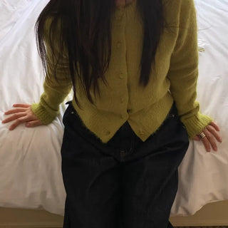 Cozy Fluffy Collarless Compact Short Cardigan