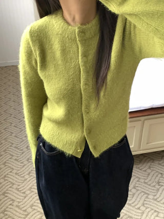 Cozy Fluffy Collarless Compact Short Cardigan