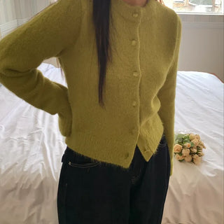 Cozy Fluffy Collarless Compact Short Cardigan