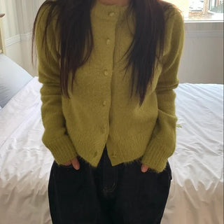 Cozy Fluffy Collarless Compact Short Cardigan