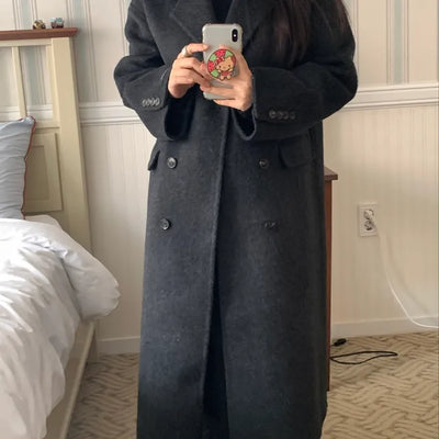 Classic Double-Button Long Oversized Wool Coat