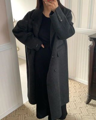 Classic Double-Button Long Oversized Wool Coat