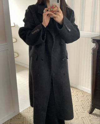 Classic Double-Button Long Oversized Wool Coat