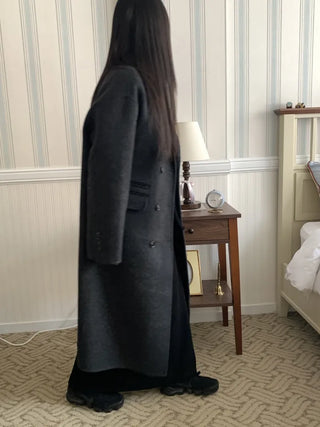 Classic Double-Button Long Oversized Wool Coat