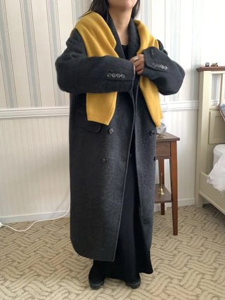 Classic Double-Button Long Oversized Wool Coat