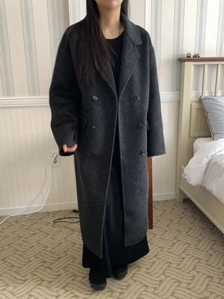 Classic Double-Button Long Oversized Wool Coat