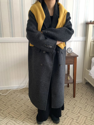 Classic Double-Button Long Oversized Wool Coat