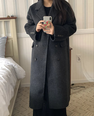 Classic Double-Button Long Oversized Wool Coat