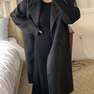 Classic Double-Button Long Oversized Wool Coat