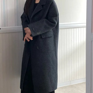 Classic Double-Button Long Oversized Wool Coat