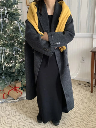 Classic Double-Button Long Oversized Wool Coat