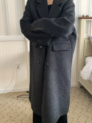 Classic Double-Button Long Oversized Wool Coat