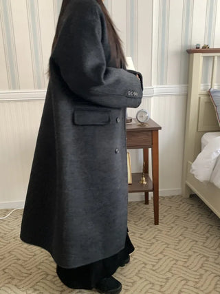 Classic Double-Button Long Oversized Wool Coat