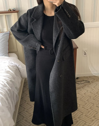 Classic Double-Button Long Oversized Wool Coat