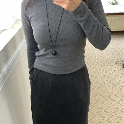 Daily Soft Turtleneck Ribbed Slim Long Sleeve Tee