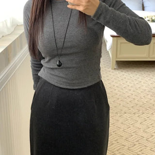 Daily Soft Turtleneck Ribbed Slim Long Sleeve Tee