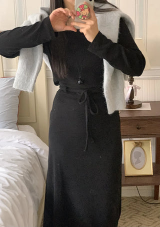 Formal Belted Shirred Slim Fit Turtleneck Dress