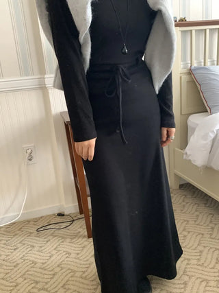 Formal Belted Shirred Slim Fit Turtleneck Dress
