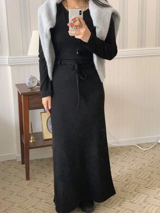 Formal Belted Shirred Slim Fit Turtleneck Dress