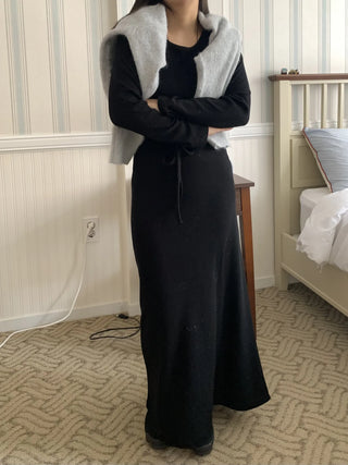Formal Belted Shirred Slim Fit Turtleneck Dress