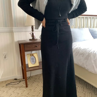 Formal Belted Shirred Slim Fit Turtleneck Dress