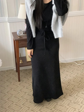 Formal Belted Shirred Slim Fit Turtleneck Dress