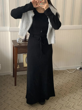 Formal Belted Shirred Slim Fit Turtleneck Dress
