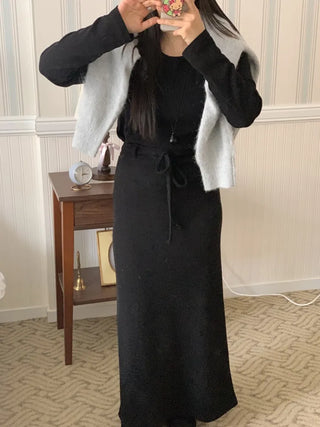 Formal Belted Shirred Slim Fit Turtleneck Dress