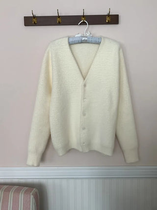 Soft Fluffy Round Neck Snap Button Voluminous Sleeve Cardigan