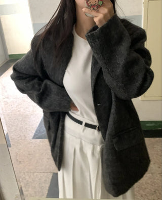 Soft Herringbone Tailored Loose Fit Jacket