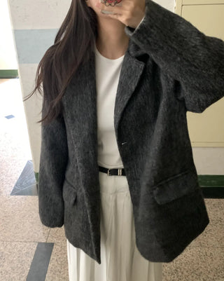 Soft Herringbone Tailored Loose Fit Jacket