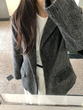 Soft Herringbone Tailored Loose Fit Jacket