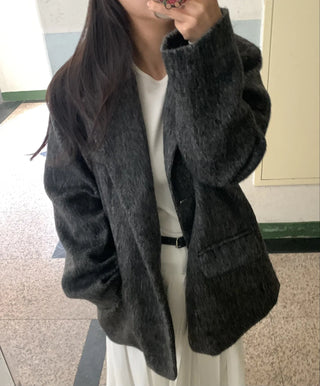Soft Herringbone Tailored Loose Fit Jacket